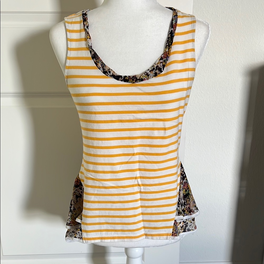 EUC Postmark Anthropologie Striped Yellow and White Tank Top Small
